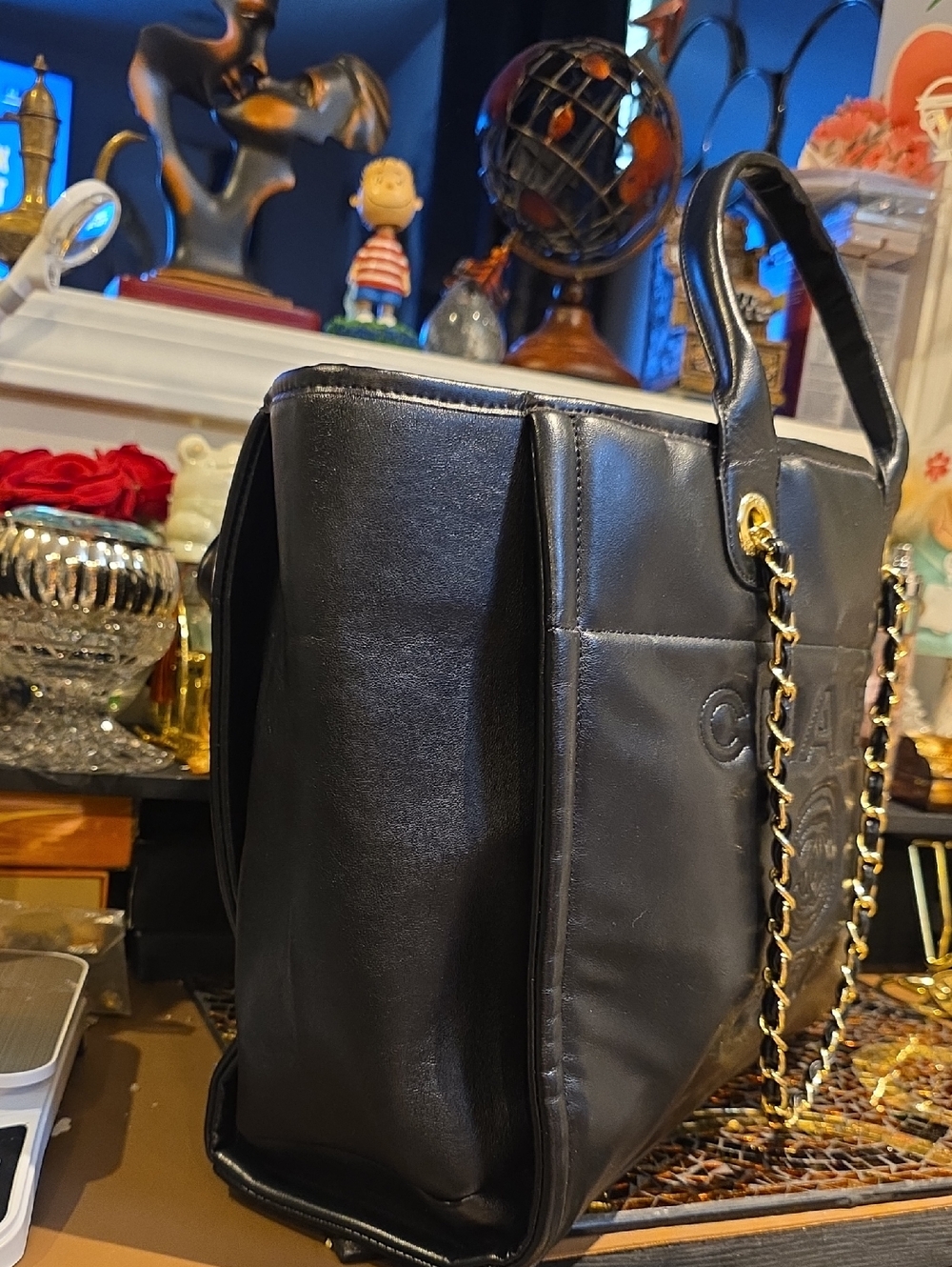 Black Tote Bag with Gold Chain Handles